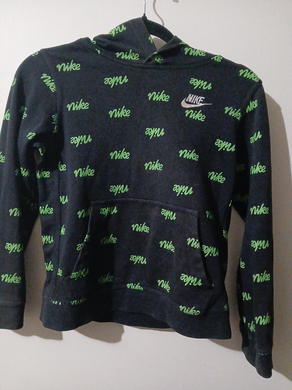 Nike Black Hoodie with Neon Green Script Logo